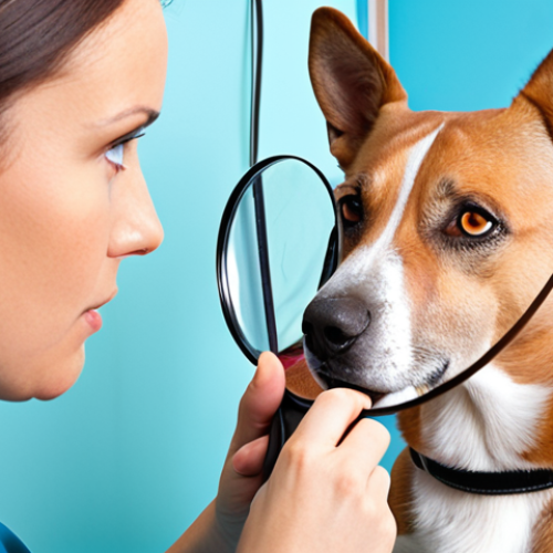 Home 13 **Prompt:** A veterinarian carefully examining a dog's skin with a magnifying glass, looking for signs of allergies or infection, in a bright, modern clinic setting. Focus on the detail of the skin and the vet's focused expression. Style: Realistic, high-resolution photograph.