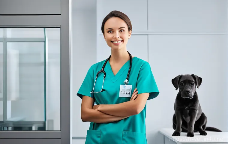 수의사 맞춤형 커리어 코칭 - **Prompt:** A split-scene image or a collage representing two stages of a veterinarian's journey. On...